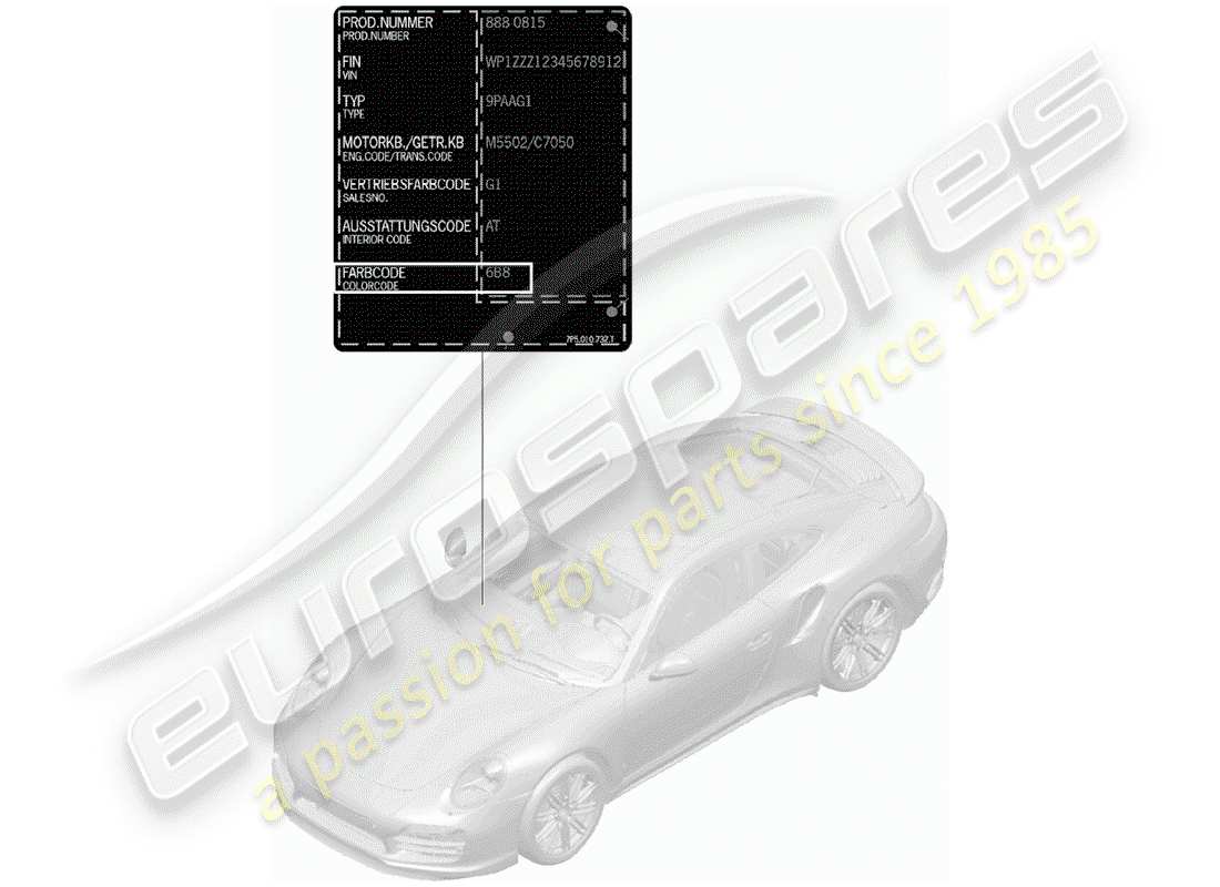 porsche 2016 (991-1 turbo) stick per ritocchi vernice diagramma delle parti