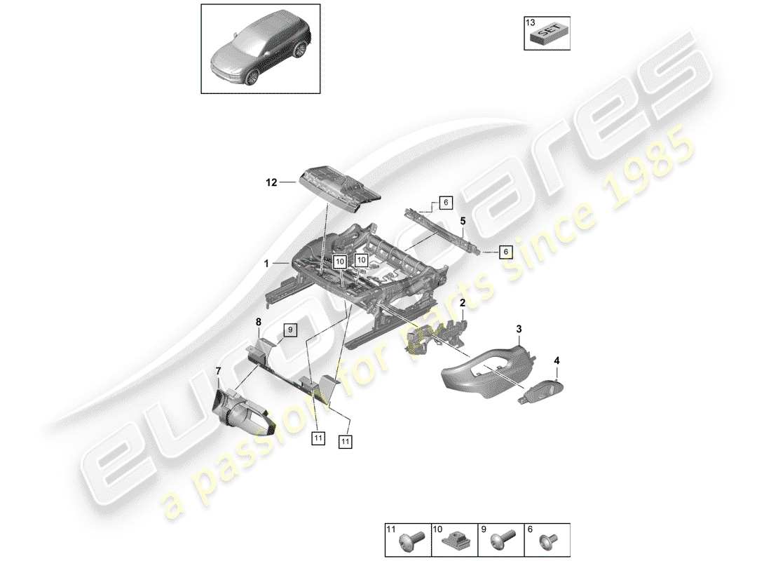 porsche 2020 (cayenne e3 9ya/9yb) schema delle parti telaio del sedile