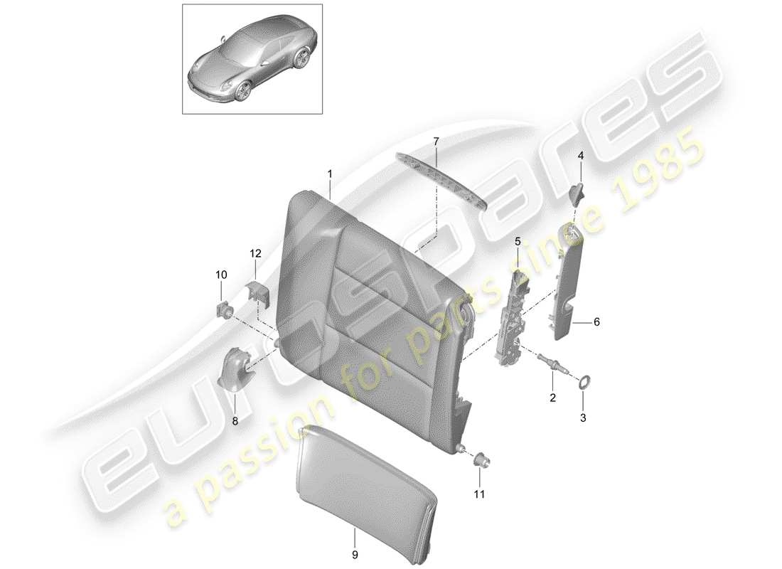 porsche 2015 (991-1) schienale del sedile di emergenza diagramma delle parti