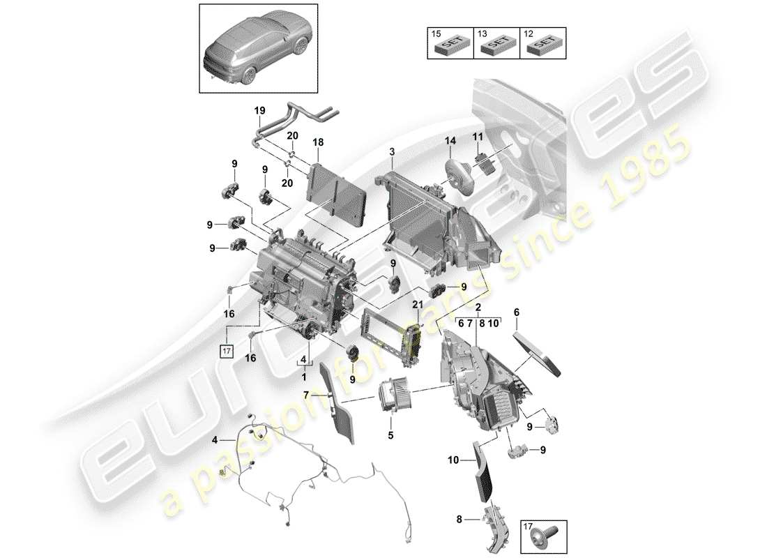 porsche 2018 (cayenne e3 9ya/9yb) condizionatore diagramma delle parti