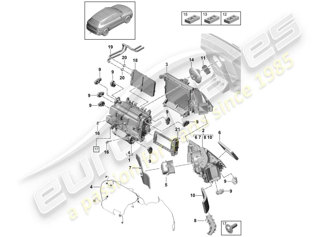 porsche cayenne e3 (2018) schema delle parti del condizionatore d'aria