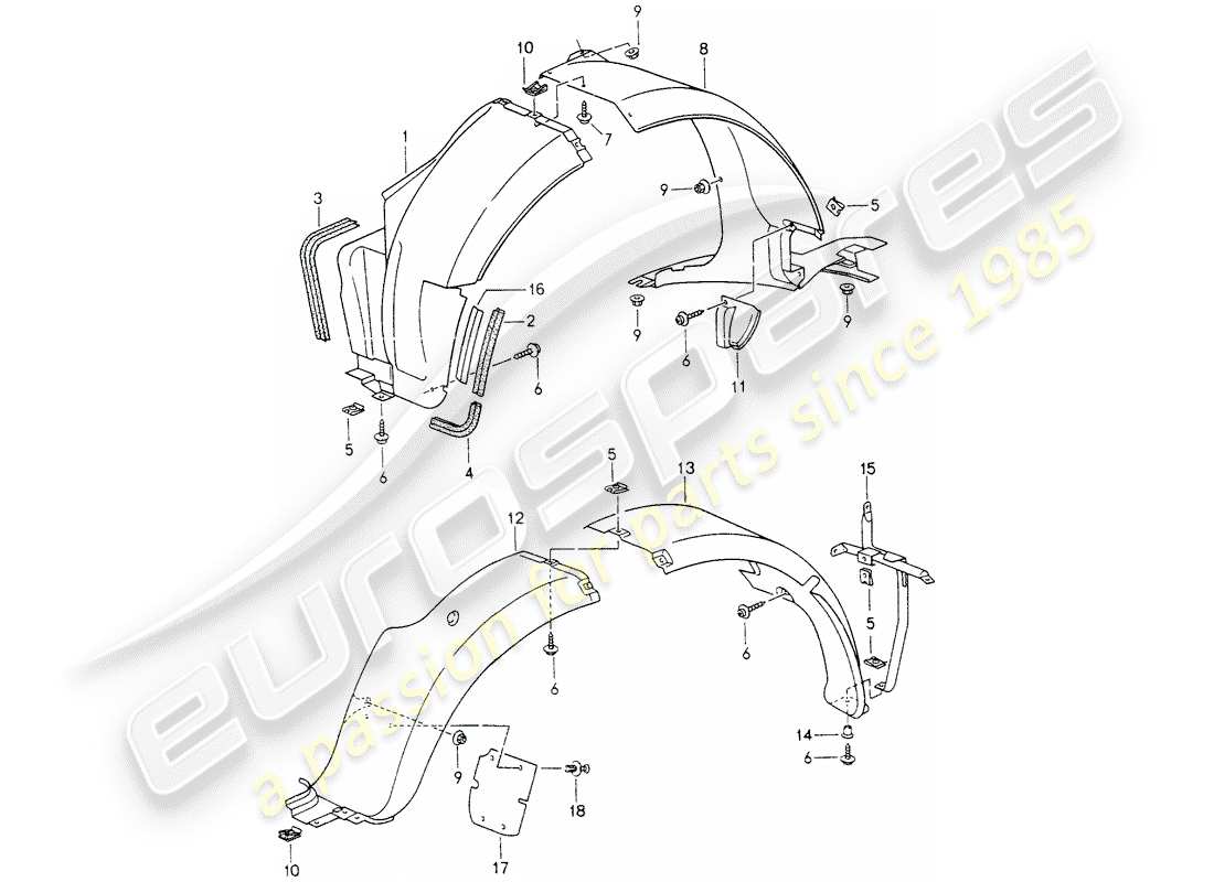 porsche 1994 (993) copertura - per - passaruota diagramma delle parti