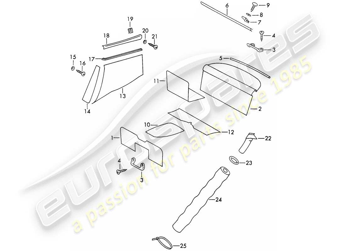porsche 1968 (911/912) attrezzature interne diagramma delle parti