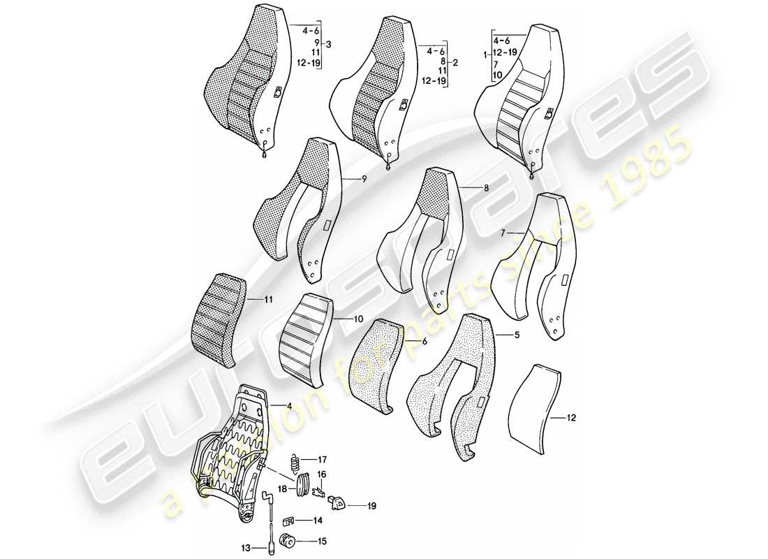 porsche 1985 (911) sedile sportivo - schienale - parti singole - d >> - mj 1984 schema delle parti