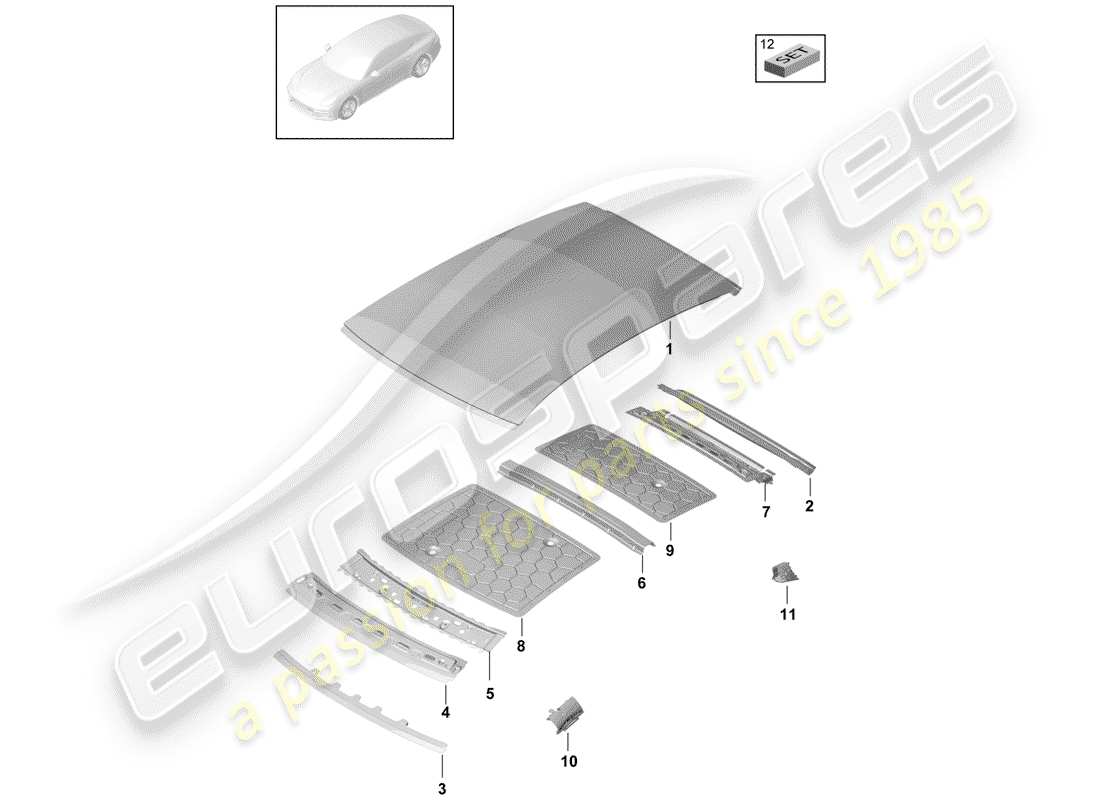 porsche 2019 (panamera 971-1) tetto diagramma delle parti