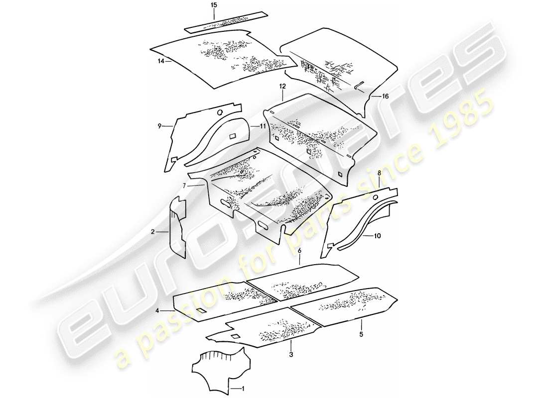 porsche 1986 (911) scocca - assorbitori acustici diagramma delle parti