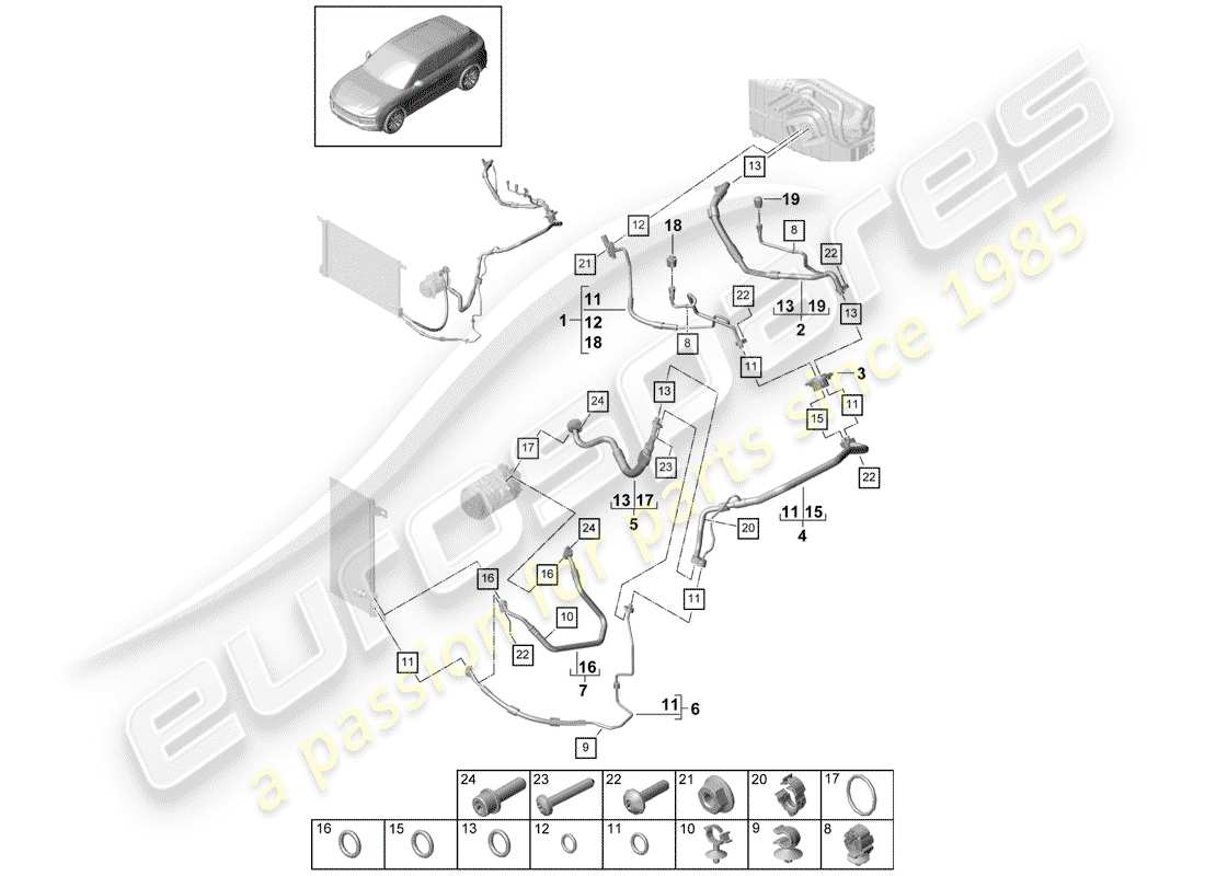 porsche 2020 (cayenne e3 9ya/9yb) schema delle parti del condizionatore d'aria