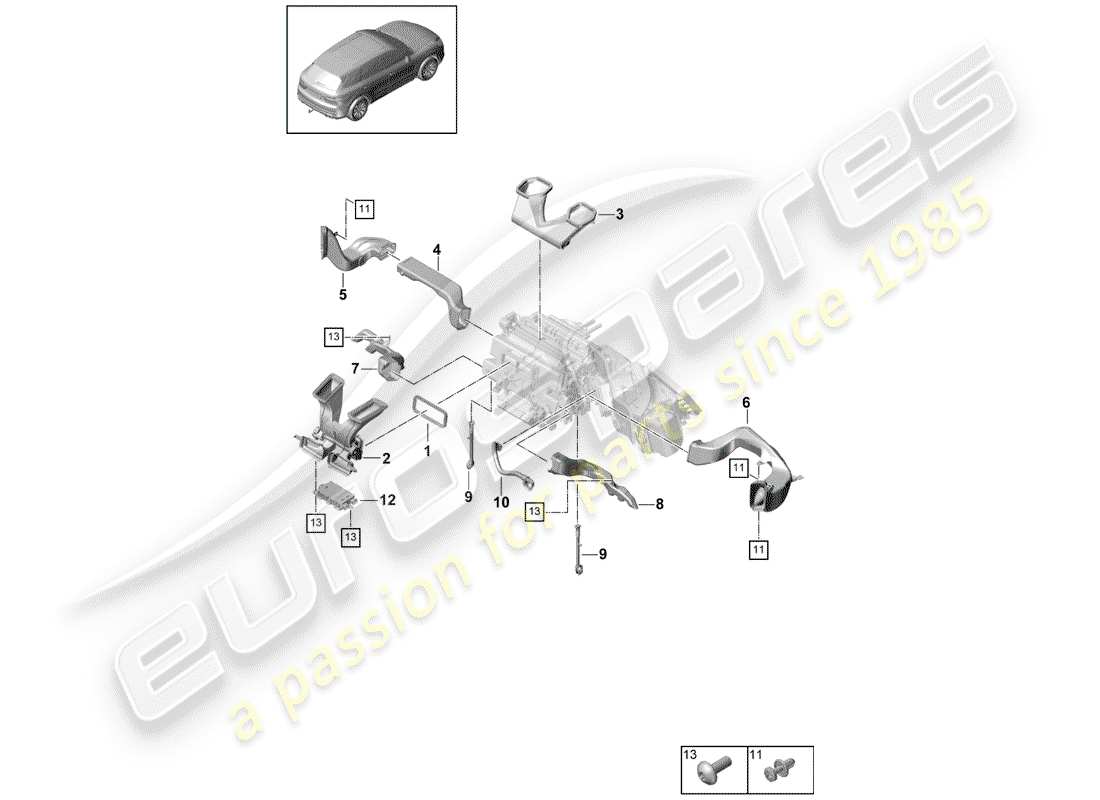 porsche 2020 (cayenne e3 9ya/9yb) condotto dell'aria diagramma delle parti