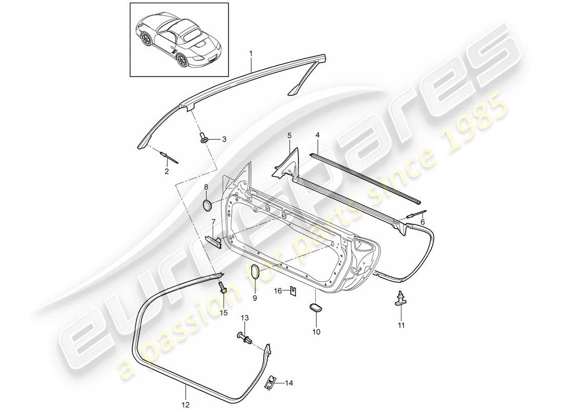 porsche 2012 (987 boxster) diagramma delle parti guarnizione porta