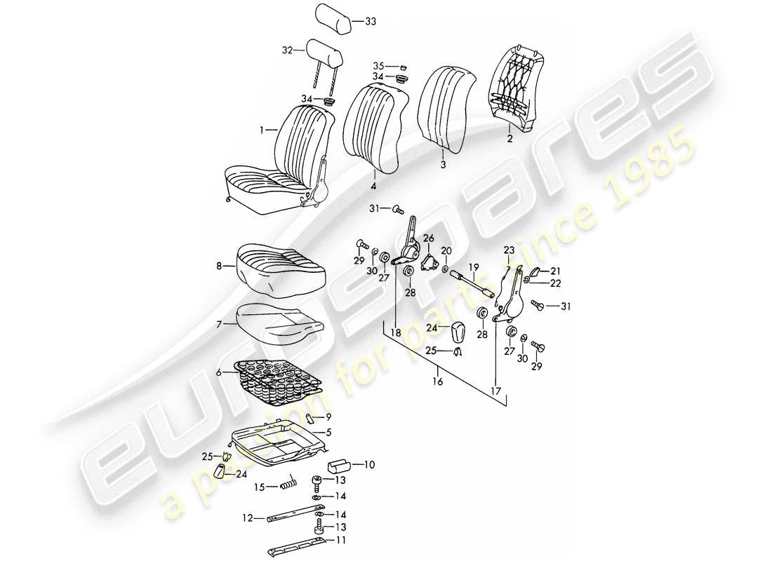 porsche 1966 (911/912) sedile anteriore - d - mj 1969>> schema delle parti