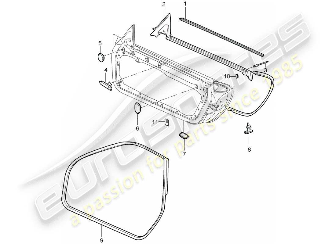porsche 2007 (987 cayman) diagramma delle parti guarnizione porta