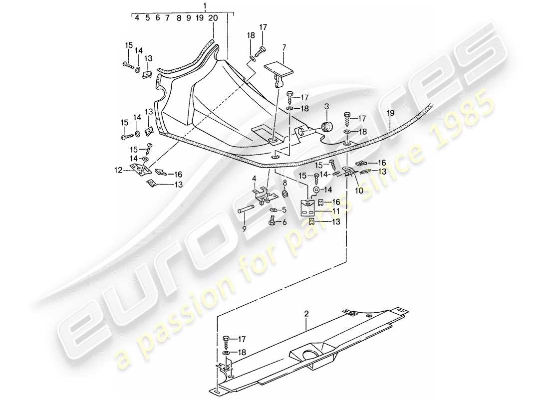 porsche 1987 (959) copertura vano motore diagramma delle parti