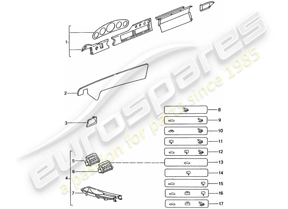 porsche 1990 (tequipment) abitacolo diagramma delle parti