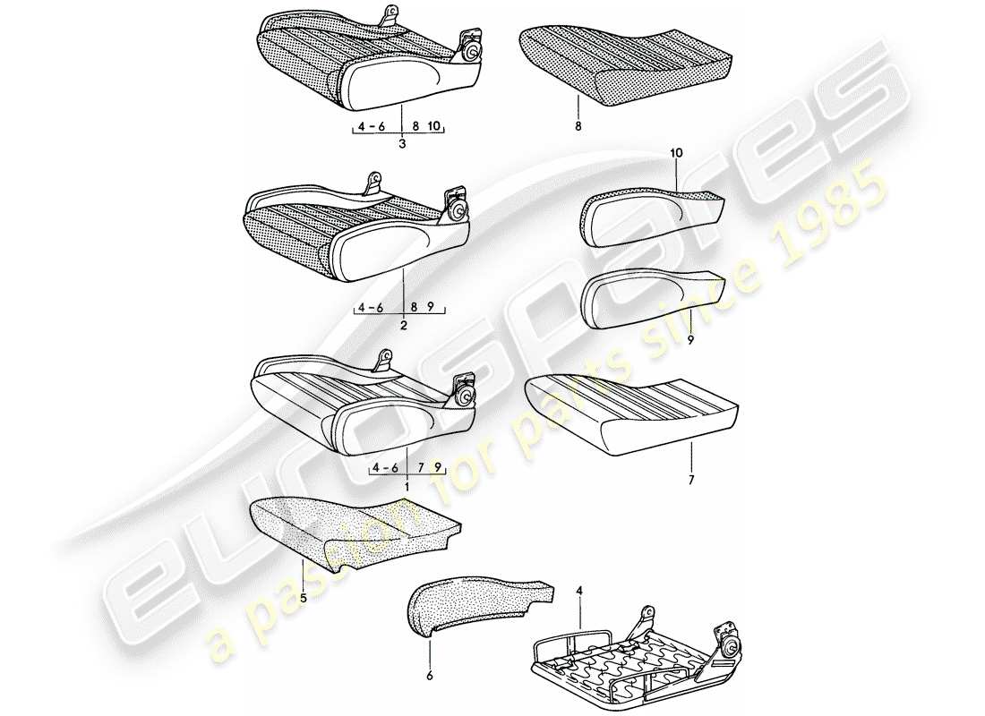 porsche 1985 (911) sedile sportivo - cuscino - parti singole - d >> - mj 1984 schema delle parti