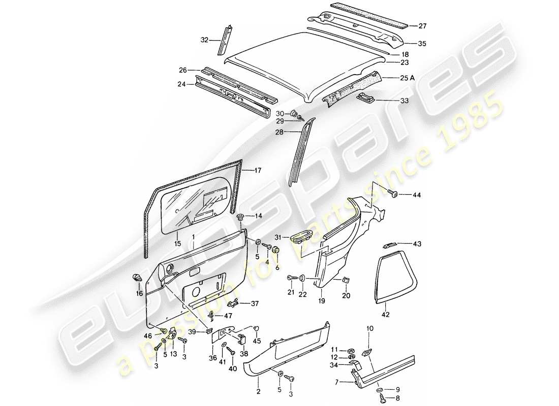 porsche 1994 (968) pannello portiera - pannello di rivestimento del tetto diagramma delle parti