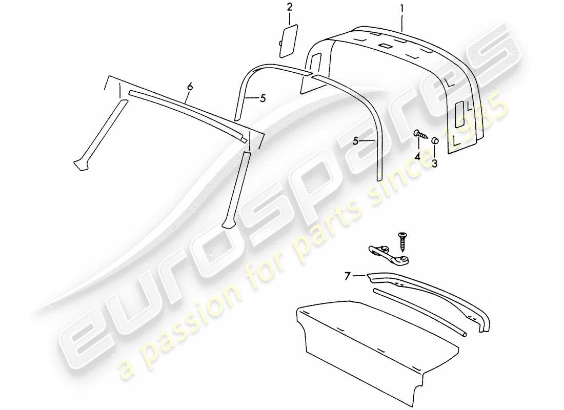porsche 1968 (911/912) dotazioni interne - tetto diagramma delle parti