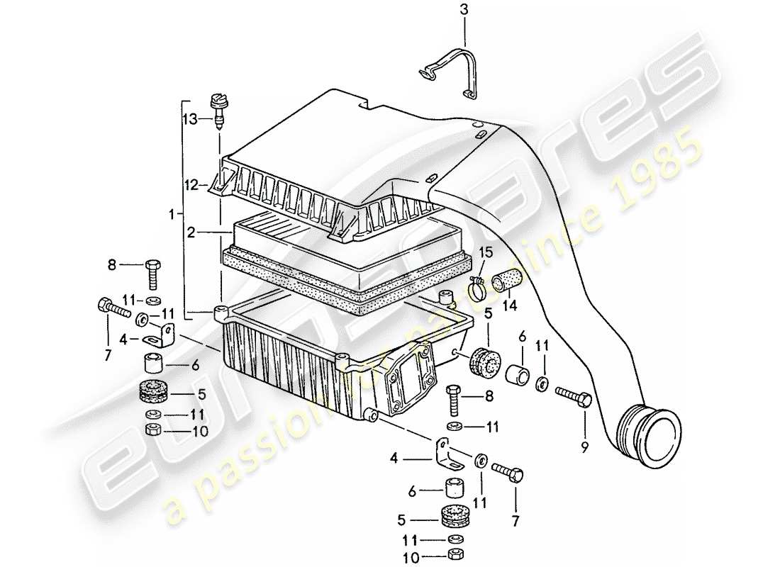 porsche 1989 (944) sistema di depurazione dell'aria diagramma delle parti