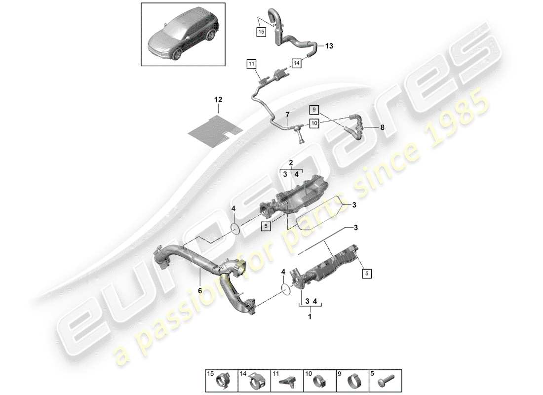 porsche 2019 (cayenne e3 9ya/9yb) schema delle parti del tubo di aspirazione