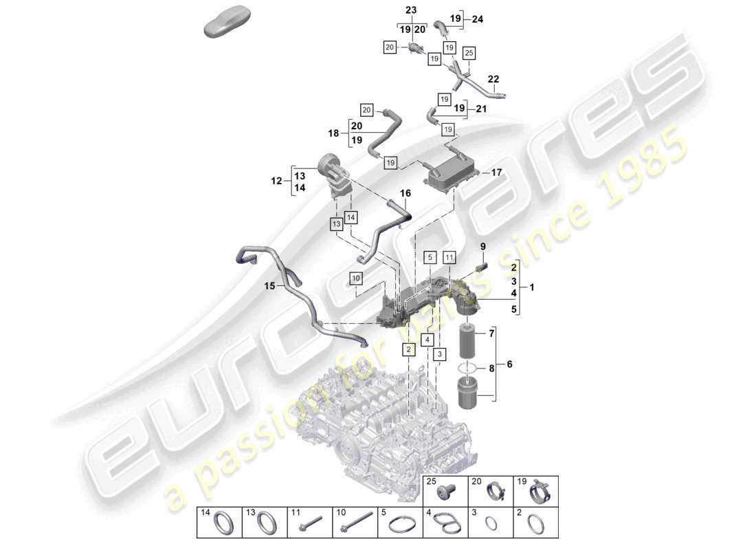 porsche 2018 (718 cayman) motore (press./lubr. olio) alloggiamento conduttore olio filtro olio scambiatore di calore diagramma delle parti
