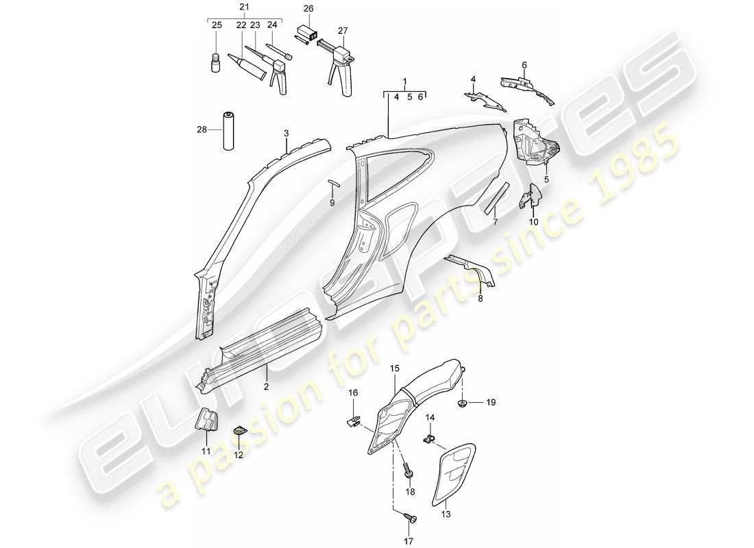 porsche 2009 997-2 turbo / gt2 pannello laterale diagramma delle parti