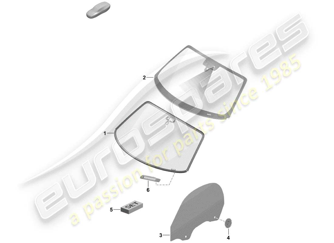 porsche 2019 (718 boxster spyder) vetro del parabrezza diagramma delle parti