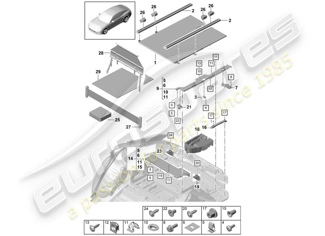 porsche 2018 (panamera 971-1) rivestimenti del bagagliaio diagramma delle parti