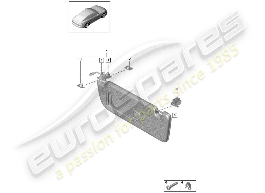 porsche 2020 (panamera 971-1) schema delle parti delle visiere parasole