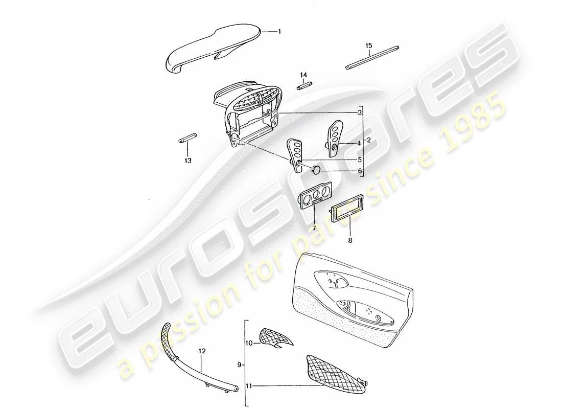 porsche 2002 (tequipment) scatola degli strumenti diagramma delle parti
