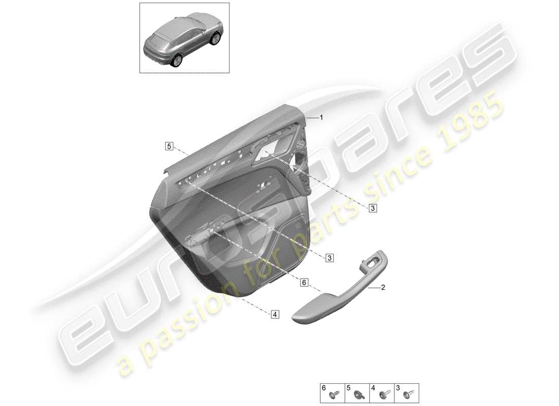 porsche 2019 (macan) pannelli di rivestimento delle porte diagramma delle parti