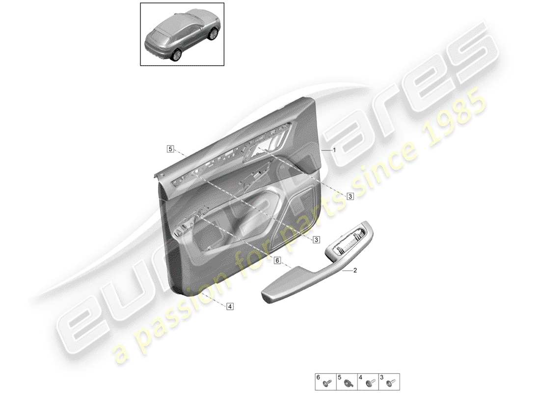 porsche 2019 (macan) pannelli di rivestimento delle porte diagramma delle parti