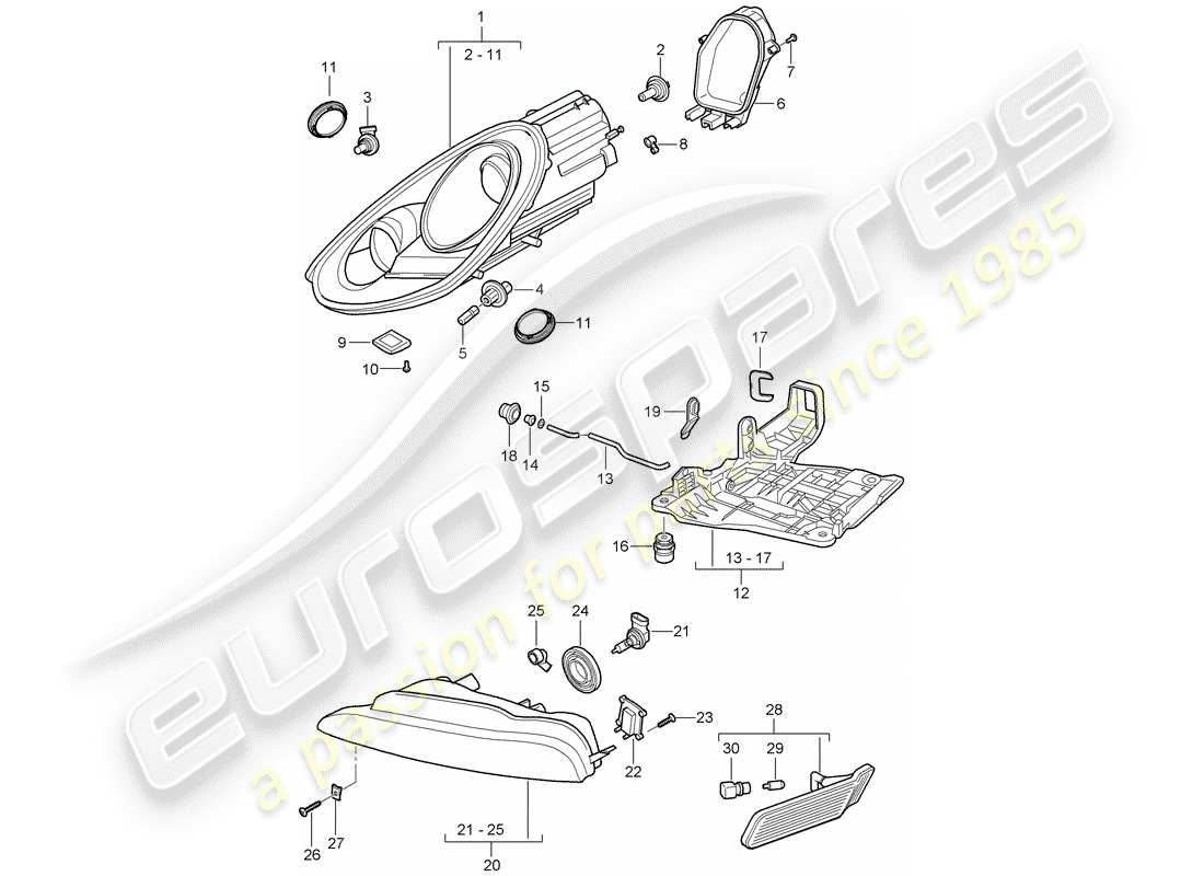porsche 2009 (987 boxster) diagramma delle parti del faro