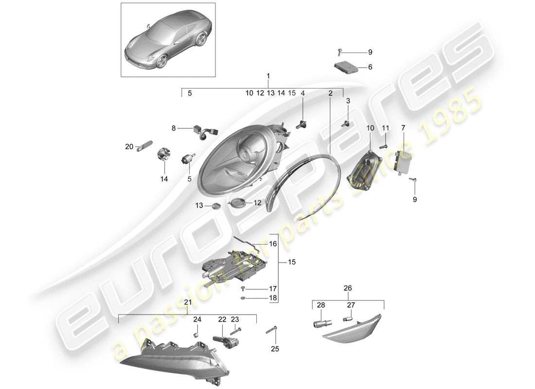 porsche 2013 (991-1) diagramma delle parti del faro