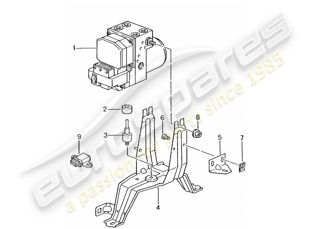 porsche 1999 (986 boxster) gruppo idraulico - impianto freno antibloccaggio -abs- - unita' di controllo e regolazione schema delle parti