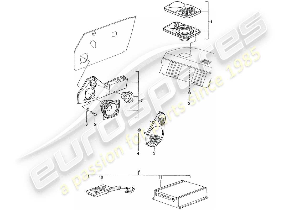 porsche 1996 (tequipment) sistema sonoro diagramma delle parti