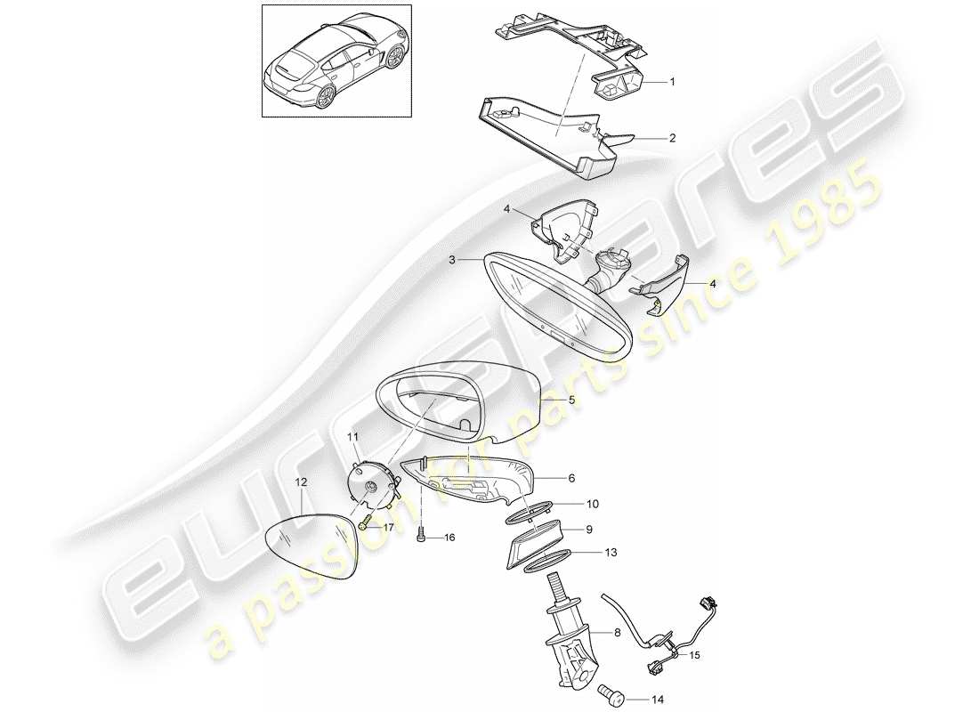 porsche 2011 (panamera 970) schema delle parti specchio retrovisore interno