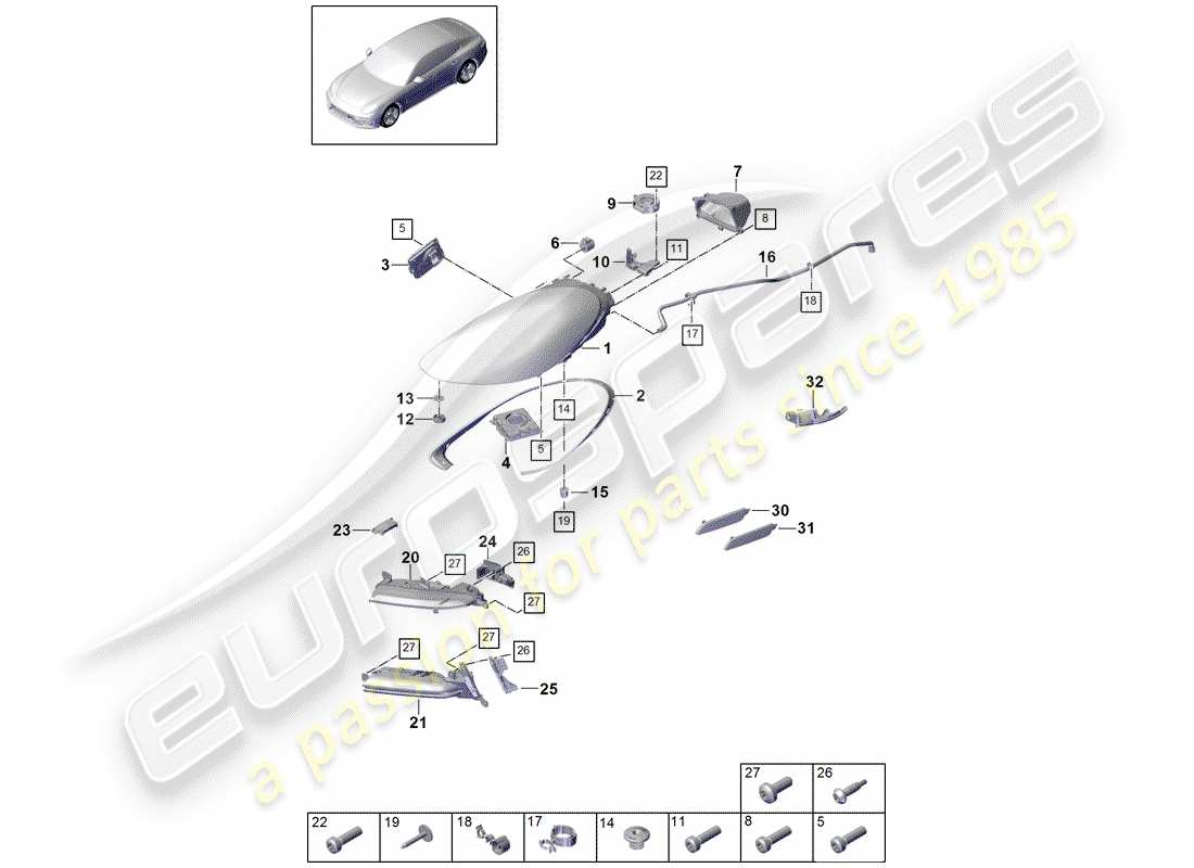 porsche 2019 (panamera 971-1) faro a led diagramma delle parti