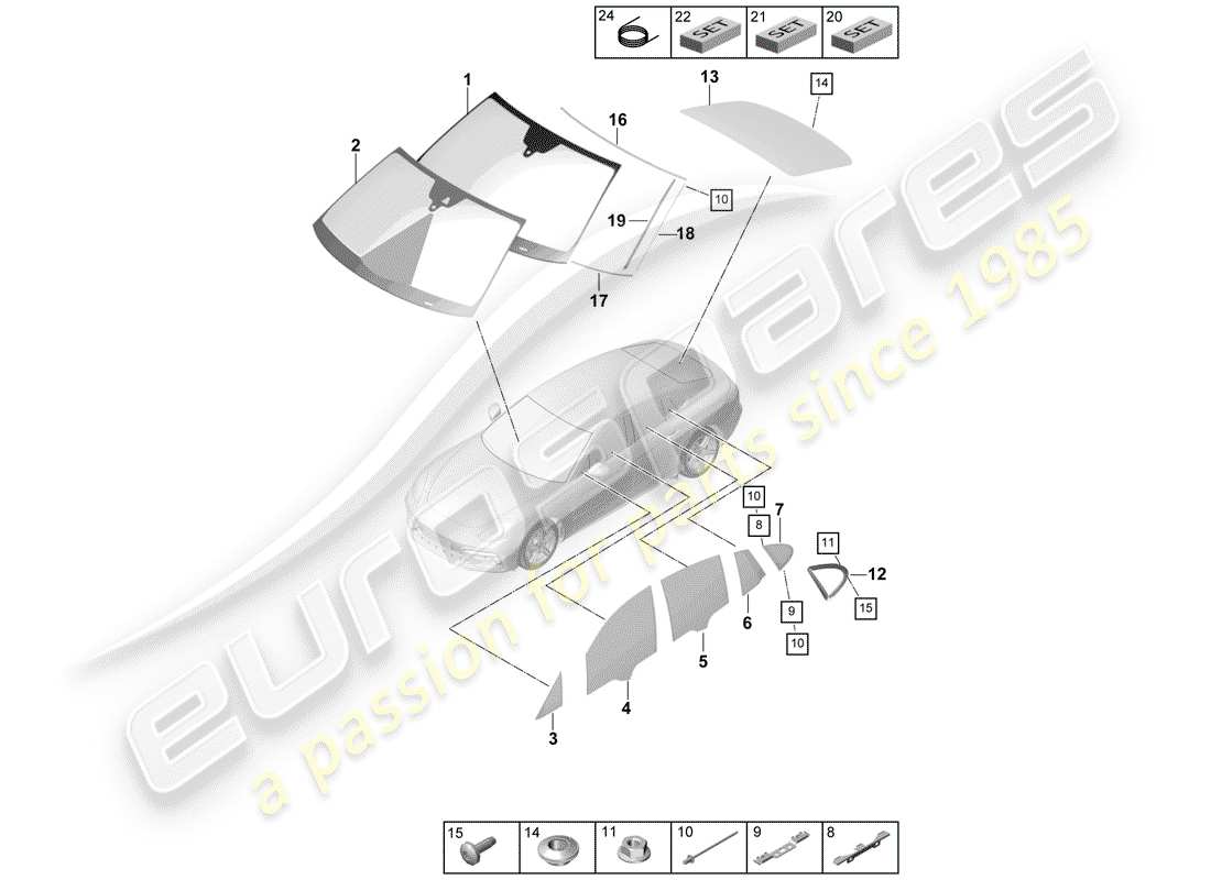 porsche 2020 (panamera 971-1) vetro del parabrezza diagramma delle parti