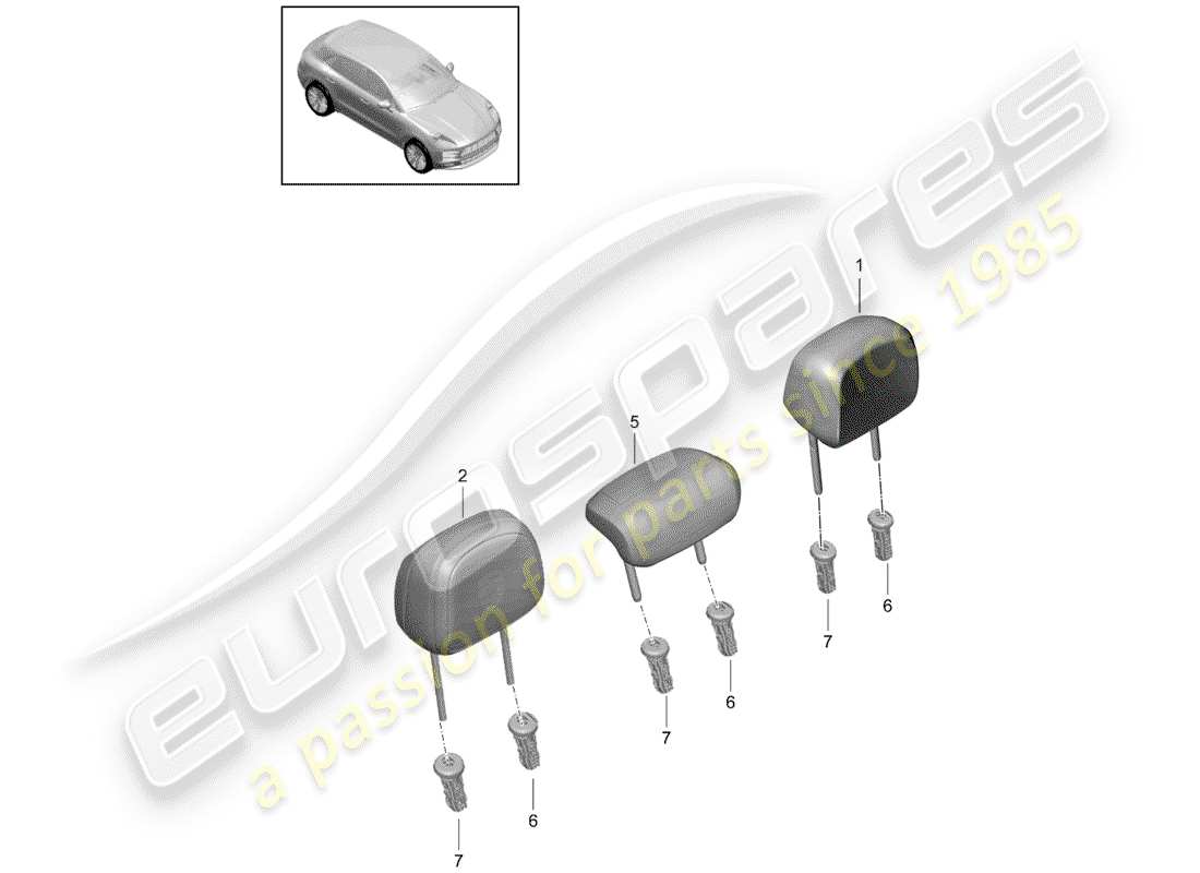 porsche 2020 (macan) diagramma delle parti poggiatesta