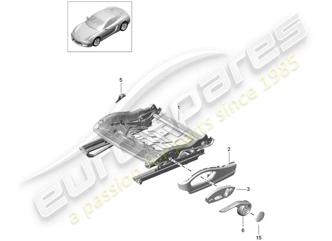 porsche 2015 (981 cayman) telaio del sedile diagramma delle parti
