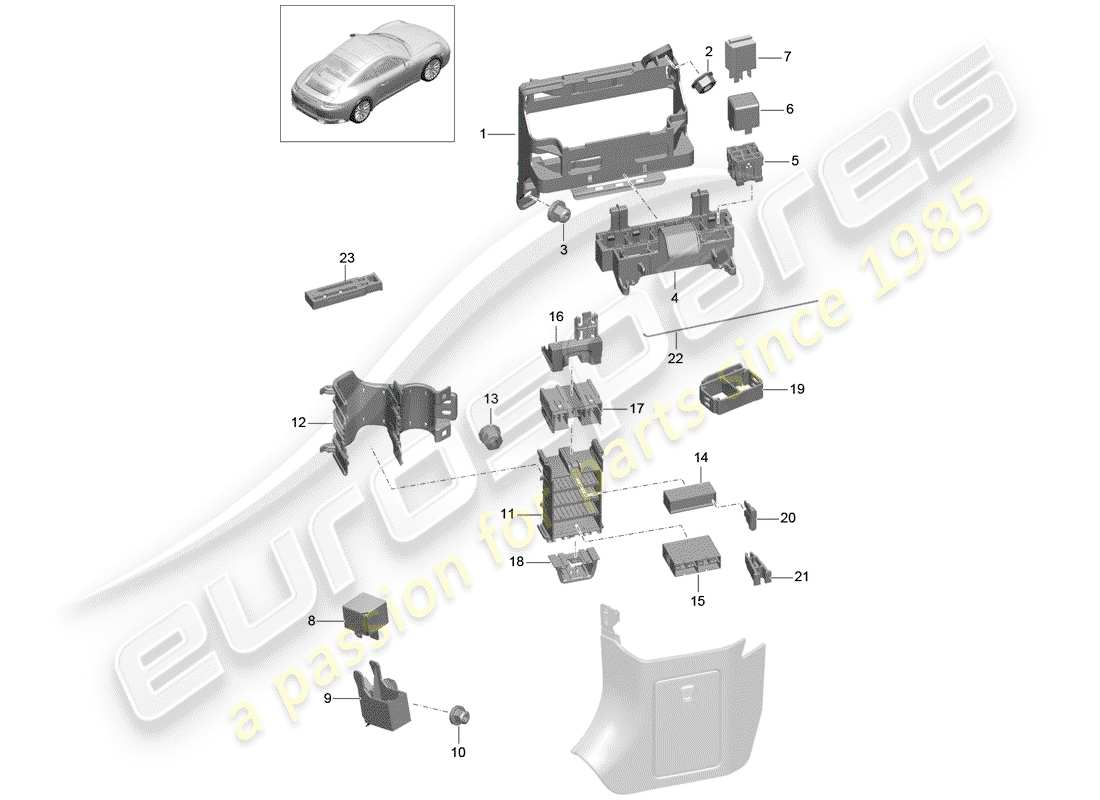 porsche 2017 (991-2) scatola dei fusibili/piastra relè diagramma delle parti