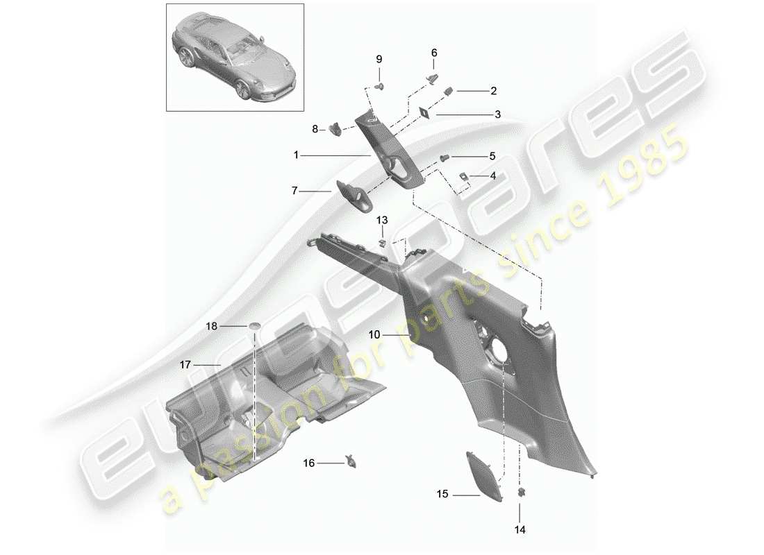 porsche 2016 (991-1 turbo) pannello di rivestimento quartiere diagramma delle parti