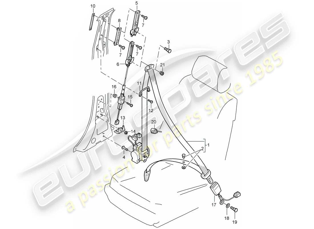 porsche 2008 (cayenne e1 9pa) diagramma delle parti della cintura di sicurezza