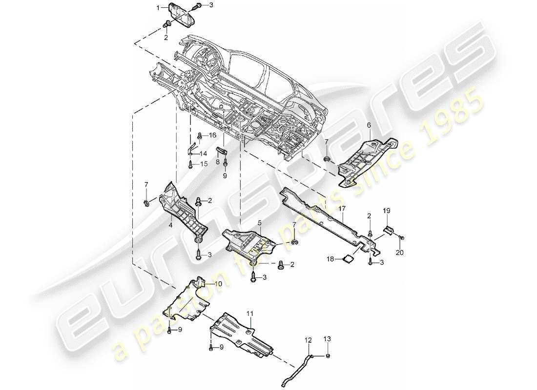 porsche 2003 (cayenne e1 9pa) rivestimento sottoscocca diagramma delle parti
