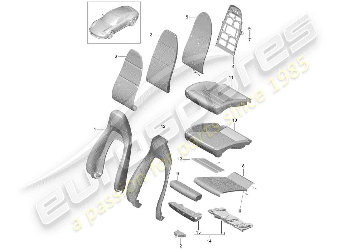 porsche 2013 (991-1) parte in schiuma diagramma delle parti