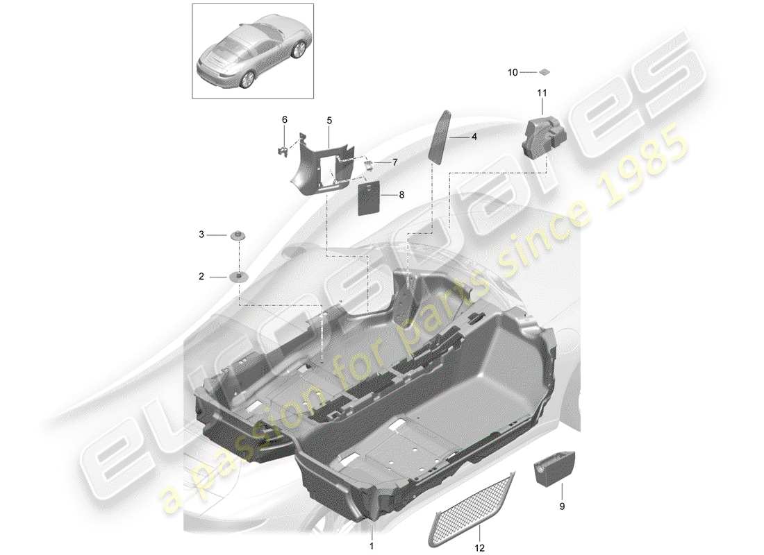 porsche 2013 (991-1) schema delle parti della copertura del pavimento