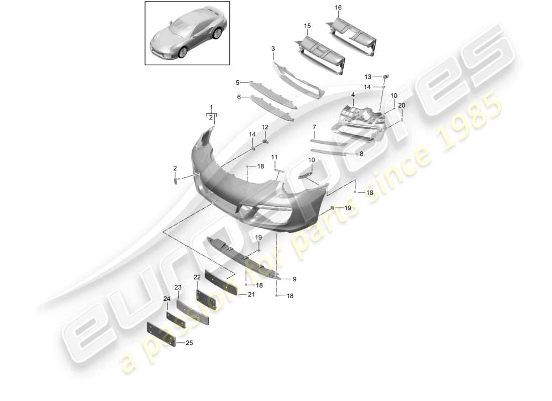 porsche 2017 (991-2 turbo) paraurti anteriore diagramma delle parti