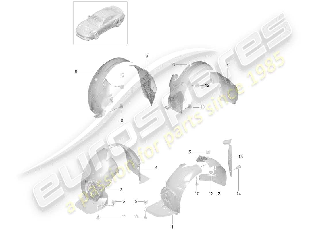 porsche 991 turbo (2020) protezione della timoneria diagramma delle parti