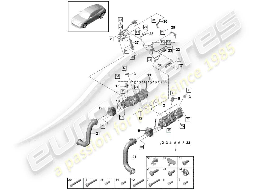 porsche panamera 971 (2017) tubo di aspirazione diagramma delle parti