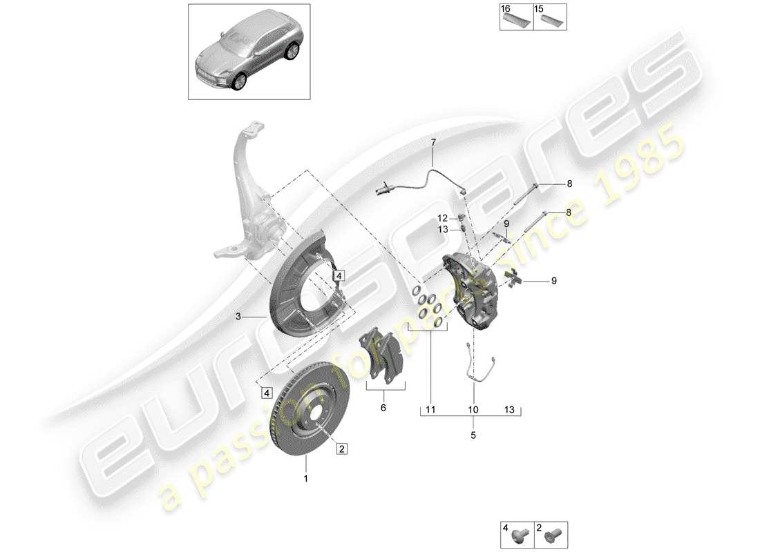 porsche 2020 (macan) schema delle parti freni a disco