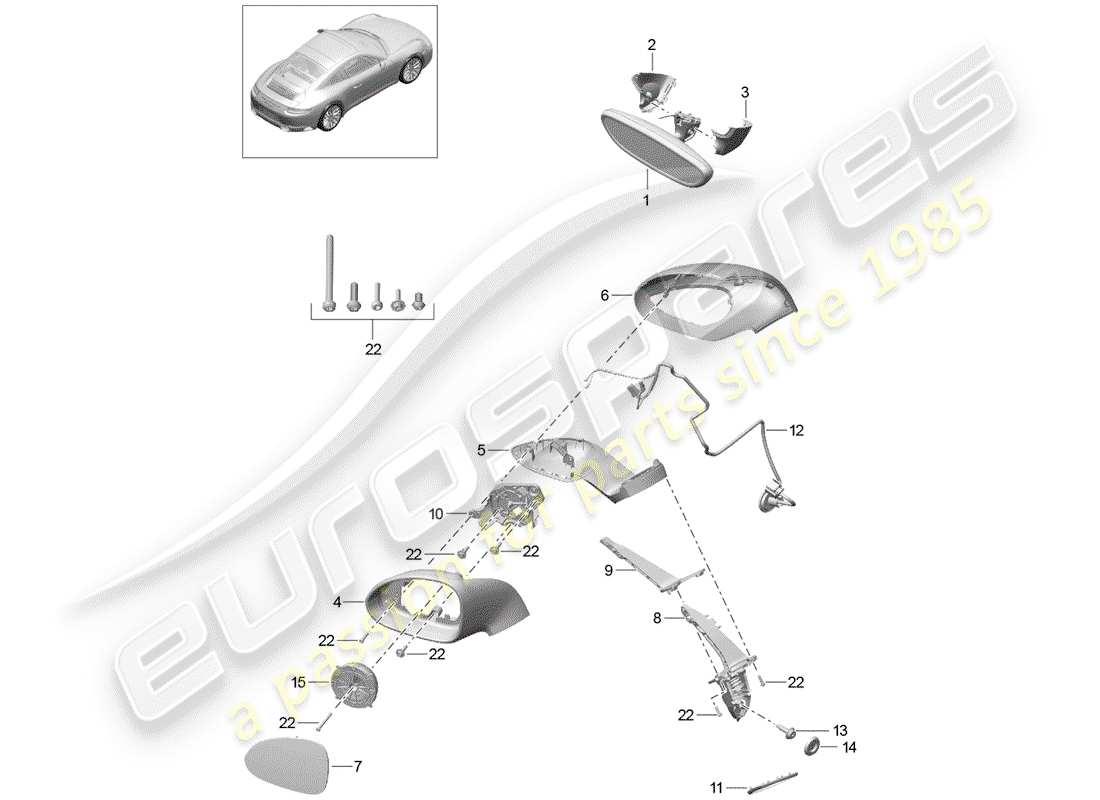 porsche 2019 (991-2) specchietto retrovisore interno diagramma delle parti